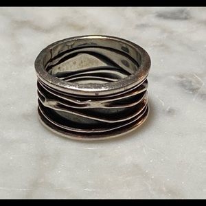 Sterling silver wide band organic ring